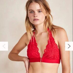 NWT $48 HAH Groupie Lace Halter Neck Bralette Siren Red Romantic Coquette MEDIUM